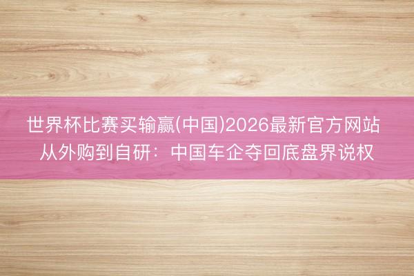 世界杯比赛买输赢(中国)2026最新官方网站 从外购到自研:中国车企夺回底盘界说权