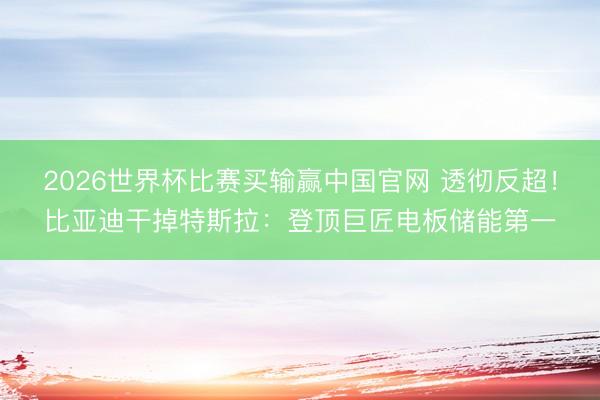 2026世界杯比赛买输赢中国官网 透彻反超！比亚迪干掉特斯拉：登顶巨匠电板储能第一