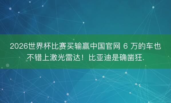 2026世界杯比赛买输赢中国官网 6 万的车也不错上激光雷达!比亚迪是确凿狂.