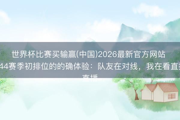 世界杯比赛买输赢(中国)2026最新官方网站 S44赛季初排位的的确体验:队友在对线,我在看直播
