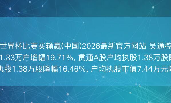 世界杯比赛买输赢(中国)2026最新官方网站 吴通控股A股鼓动户数加多1.33万户增幅19.71%， 贯通A股户均执股1.38万股降幅16.46%， 户均执股市值7.44万元降幅11.88%