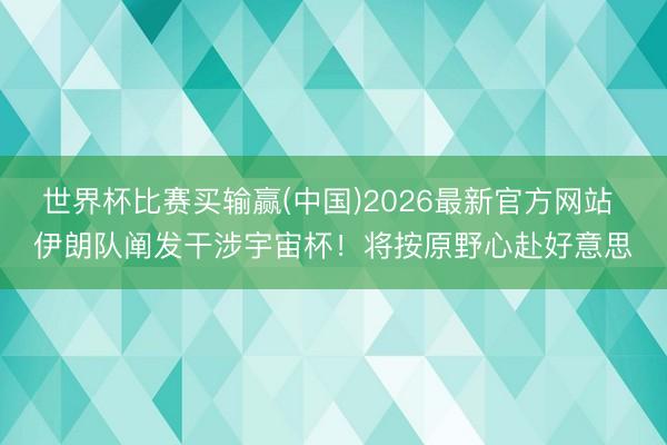 世界杯比赛买输赢(中国)2026最新官方网站 伊朗队阐发干涉宇宙杯！将按原野心赴好意思